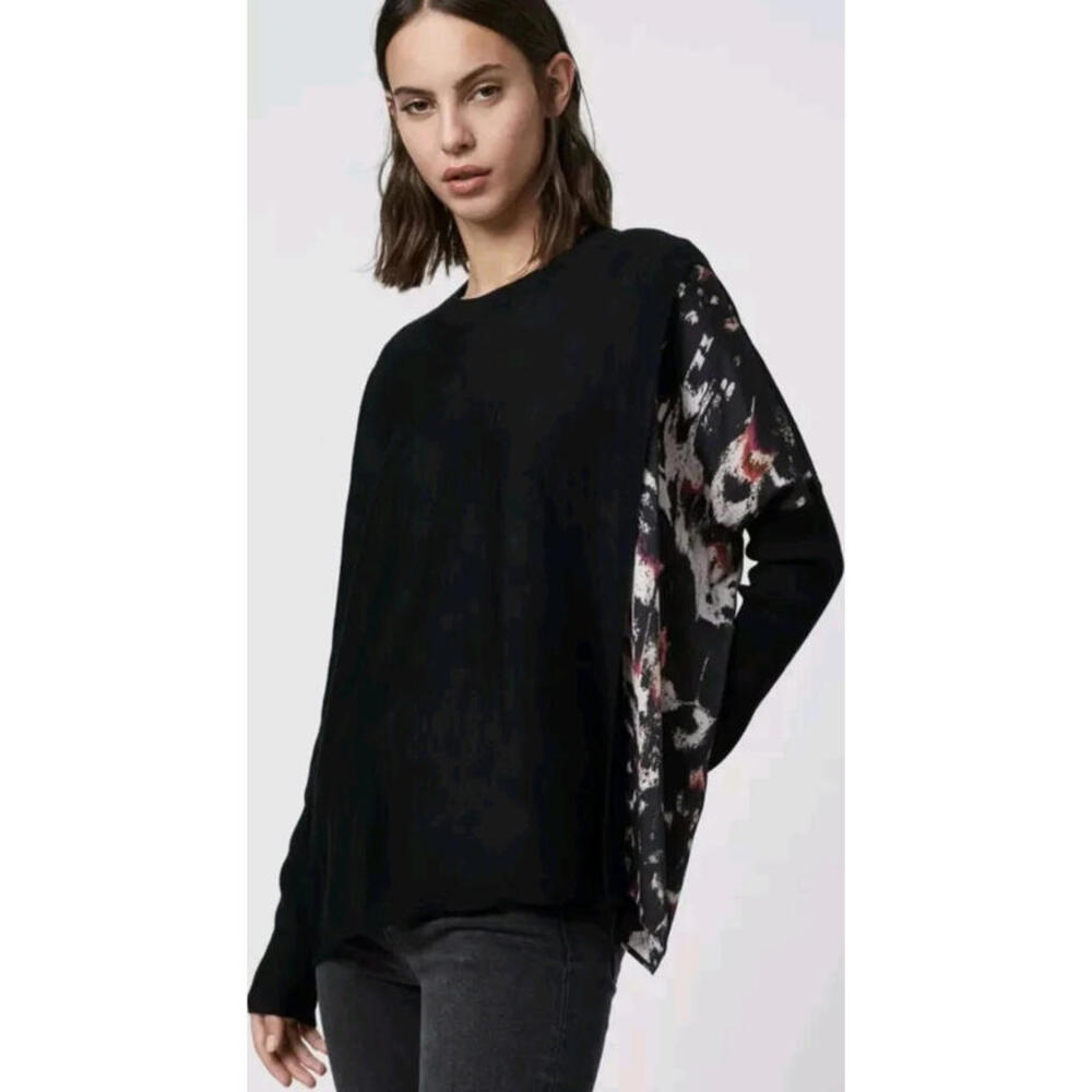 All Saints Jumper (sweater) Black Merino Wool Knit Koko Wing Wrap sz M